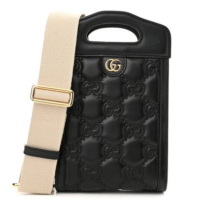 Gucci Calfskin GG Matelasse Mini Top Slip Handle Crossbody Bag Black Natural 1 of 9