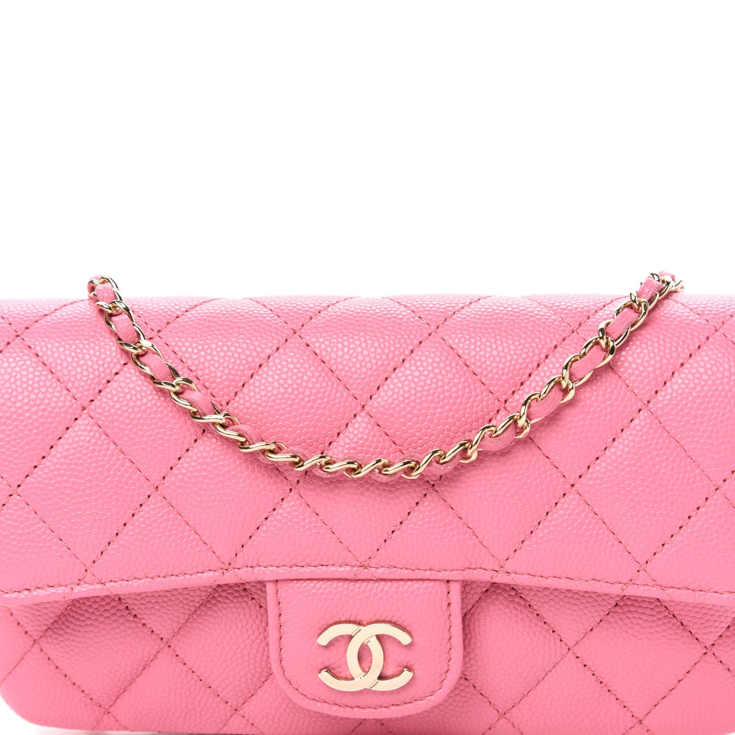 Caviar Quilted Glasses Case With Chain Pink