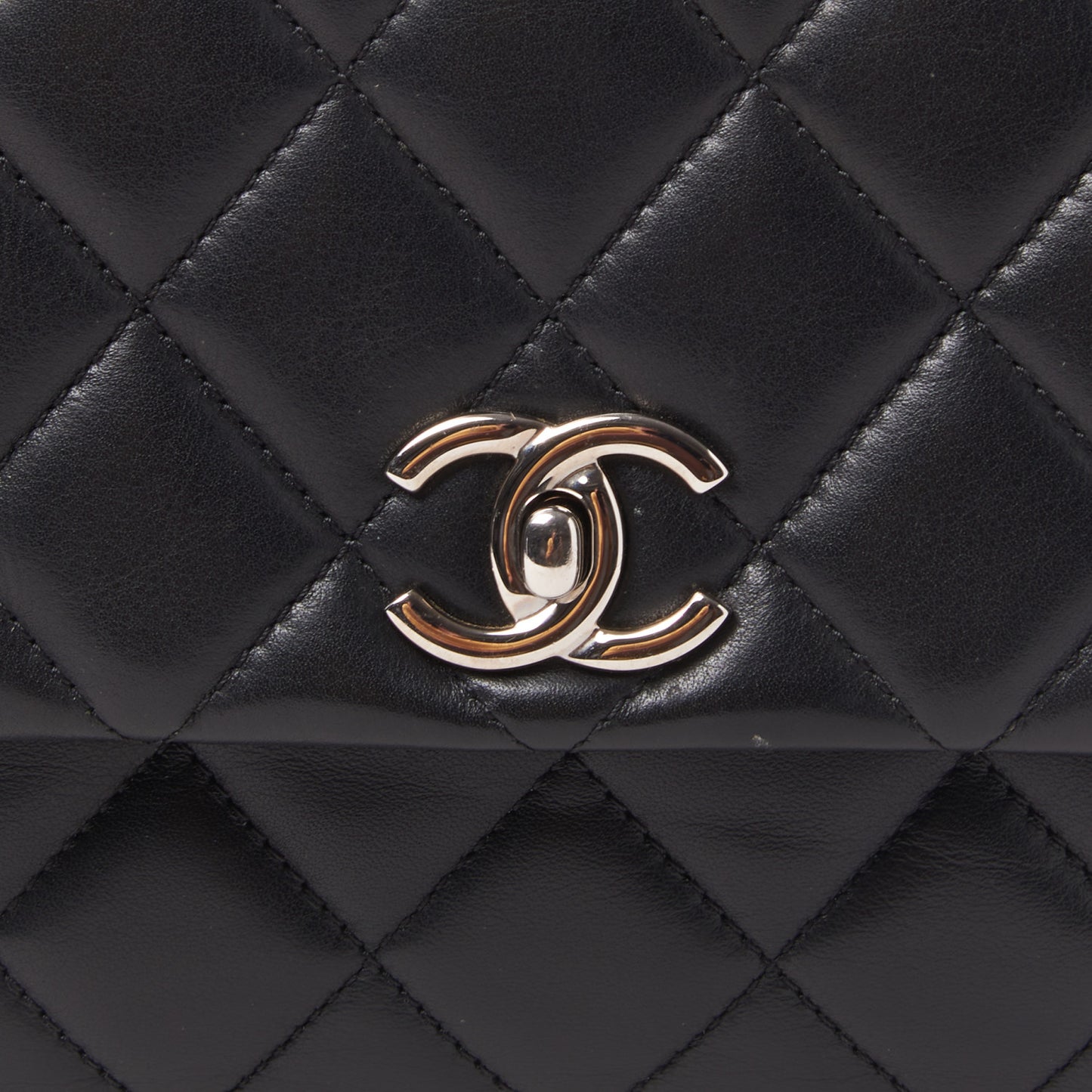 Lambskin Quilted Bowler Flap Shoulder Bag Black
