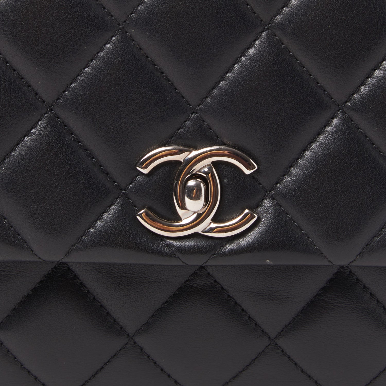 Chanel Lambskin Quilted Bowler Flap Shoulder Bag Black 7 of 9
