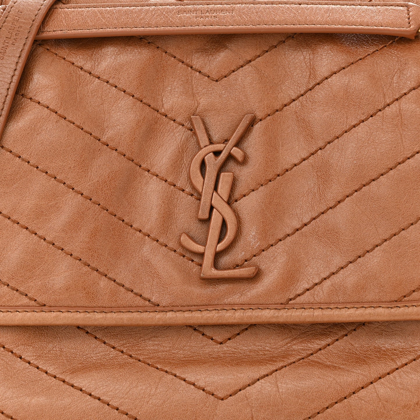 Crinkled Calfskin Matelasse Monogram Medium Niki Chain Satchel Caramel