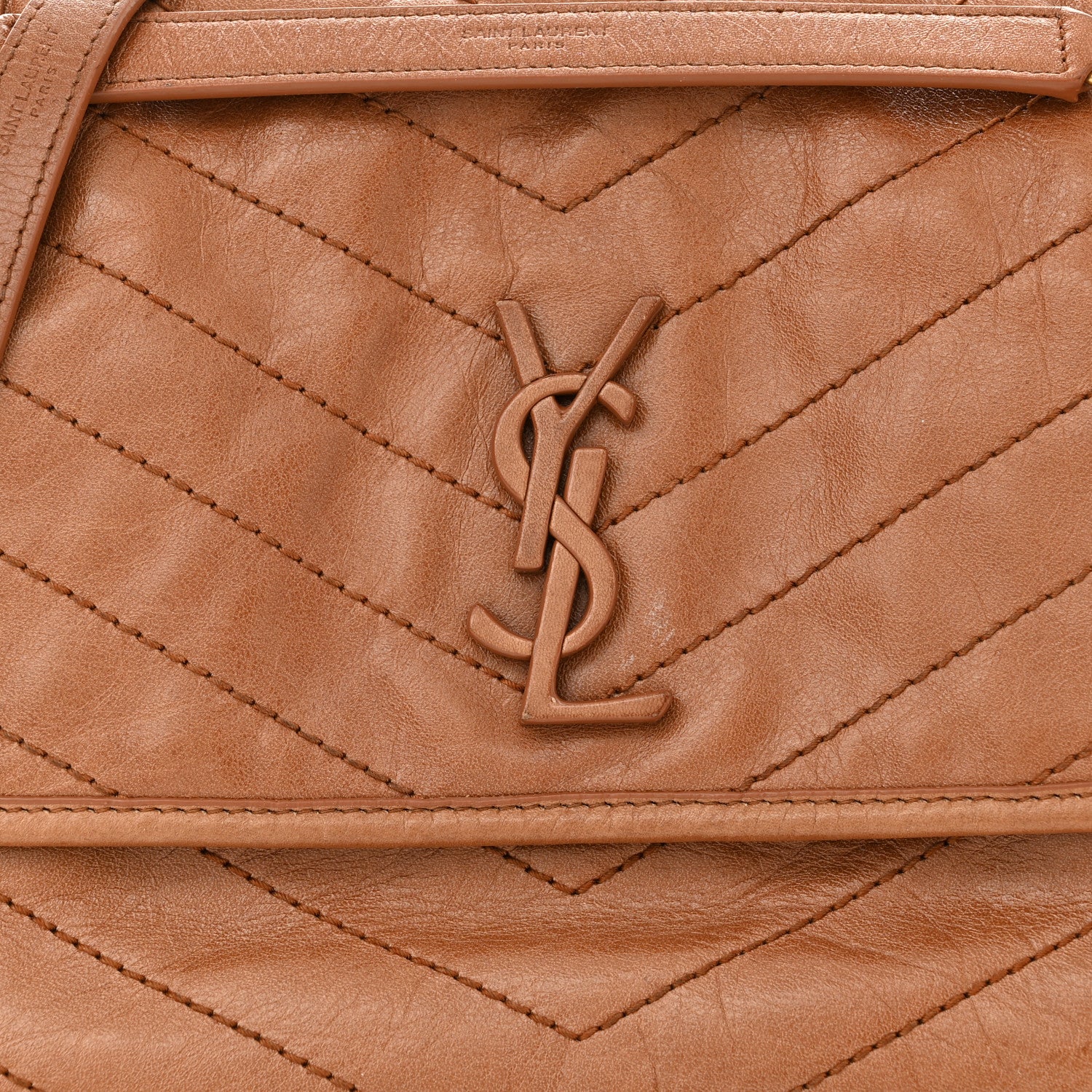 Saint Laurent Crinkled Calfskin Matelasse Monogram Medium Niki Chain Satchel Caramel 8 of 11
