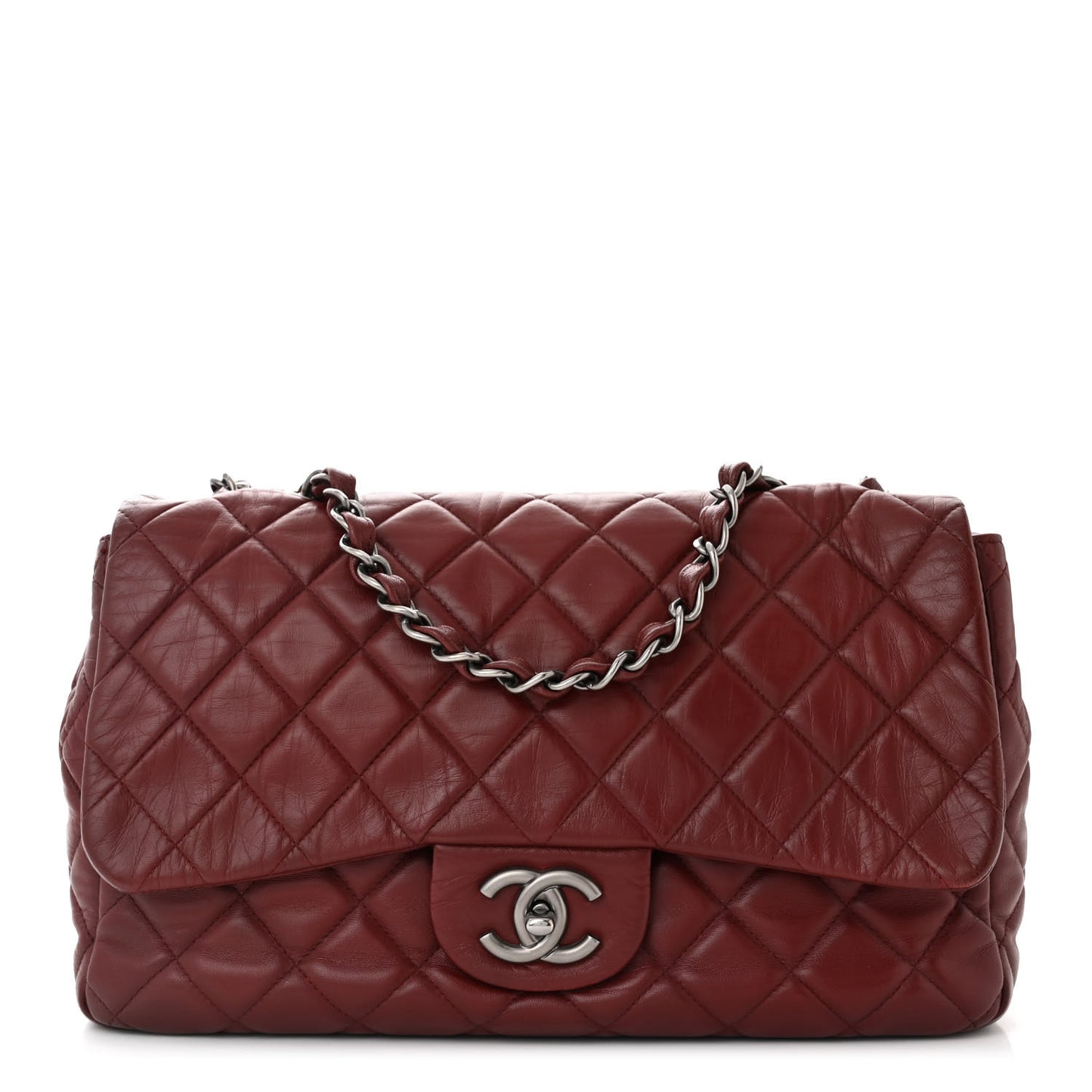 Lambskin Quilted Jumbo Single Flap Dark Red