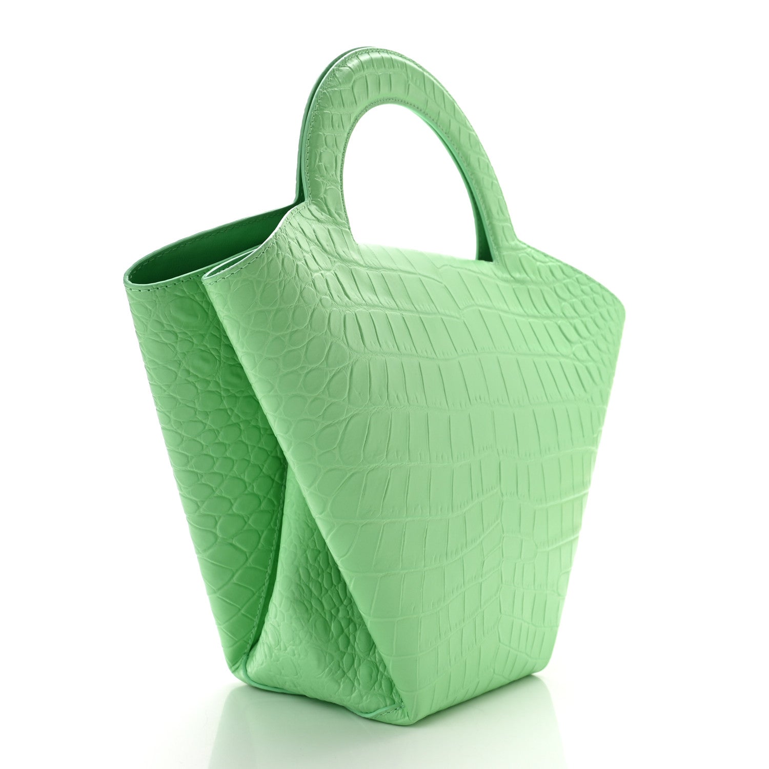 Bottega Veneta Calfskin Crocodile Embossed Ring Top Handle Tote Bag Green 4 of 10