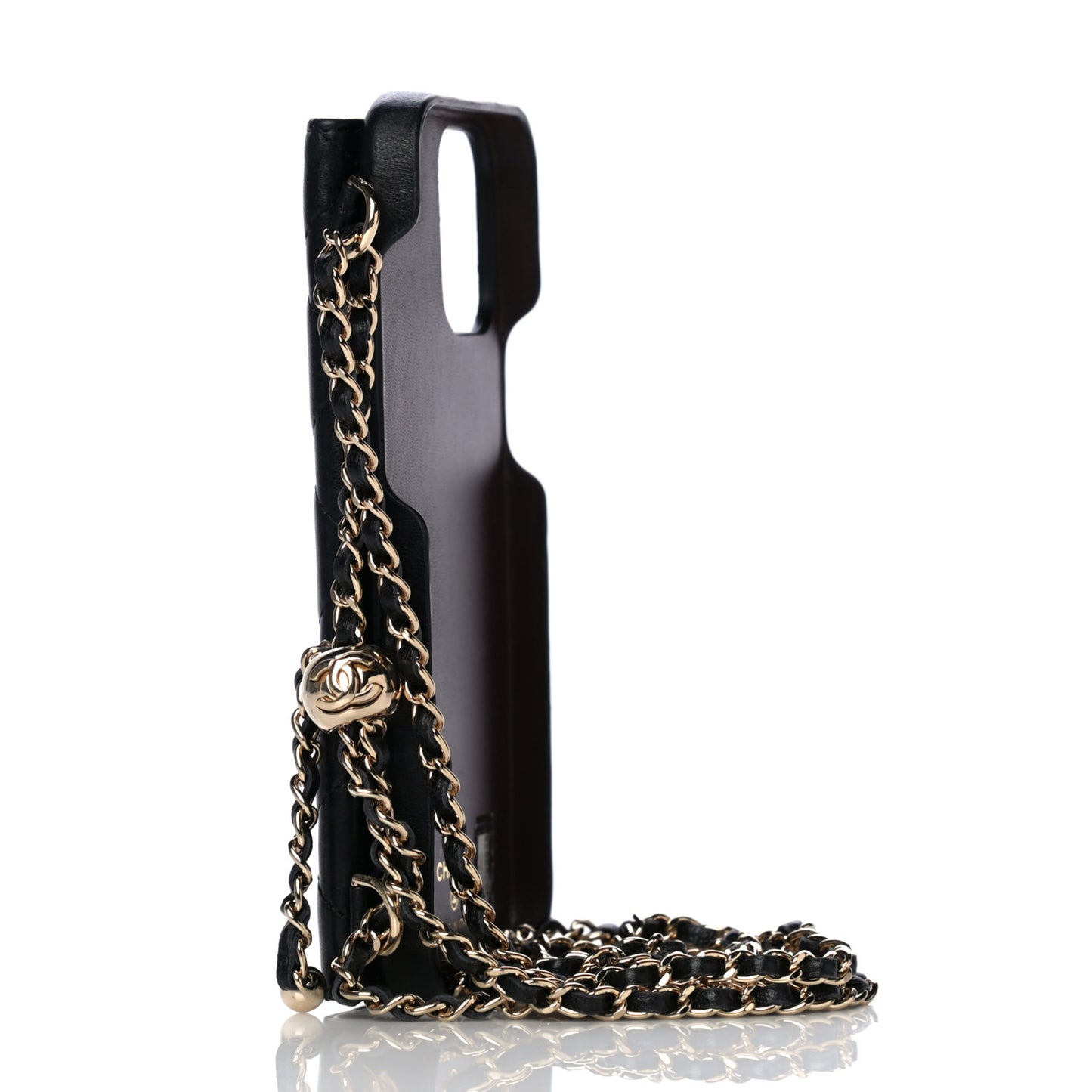 Lambskin Quilted iPhone XII Max Case With Chain Black