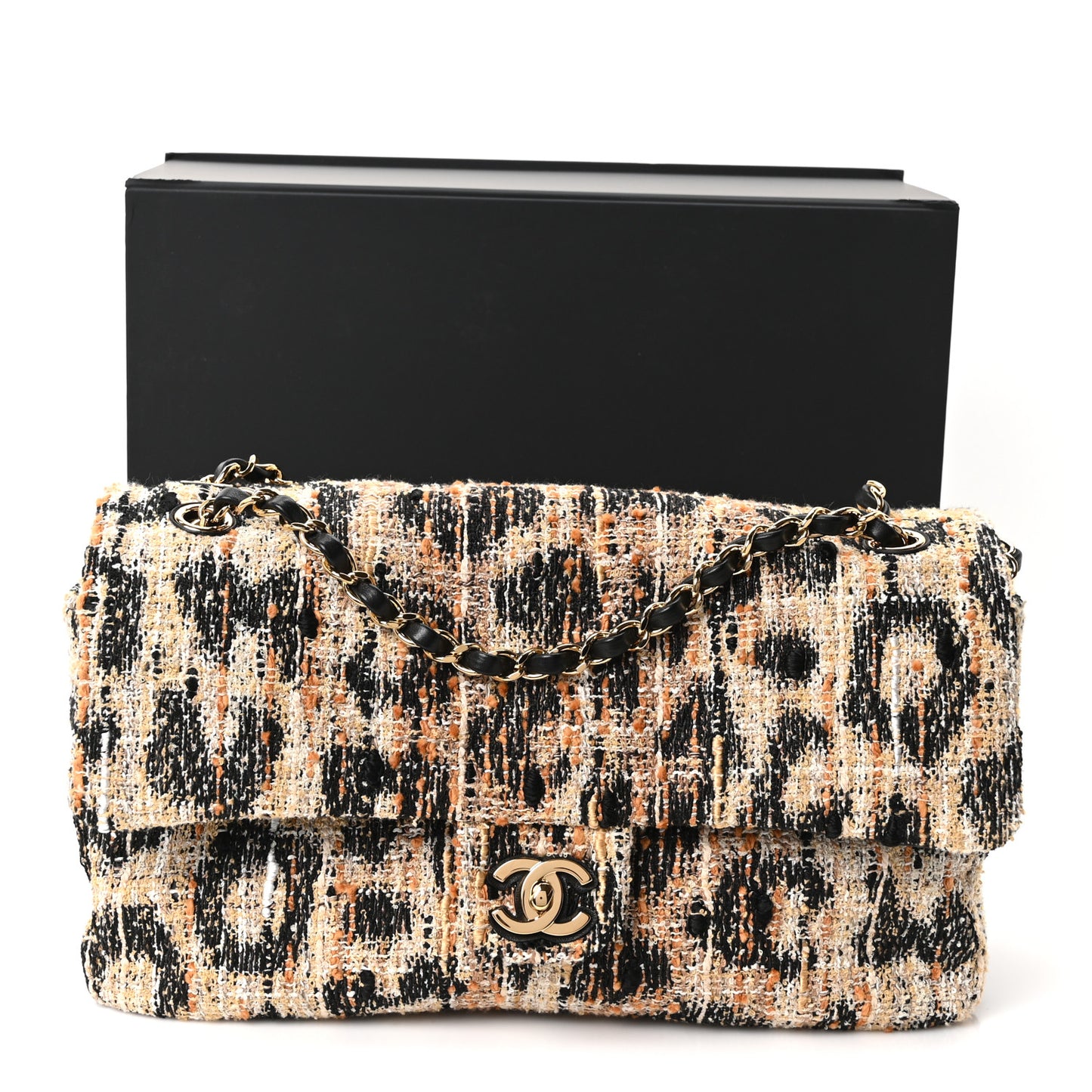 Tweed Mixed Fibers Leopard Print Small Souplissimo Maxi Flap Brown Black White