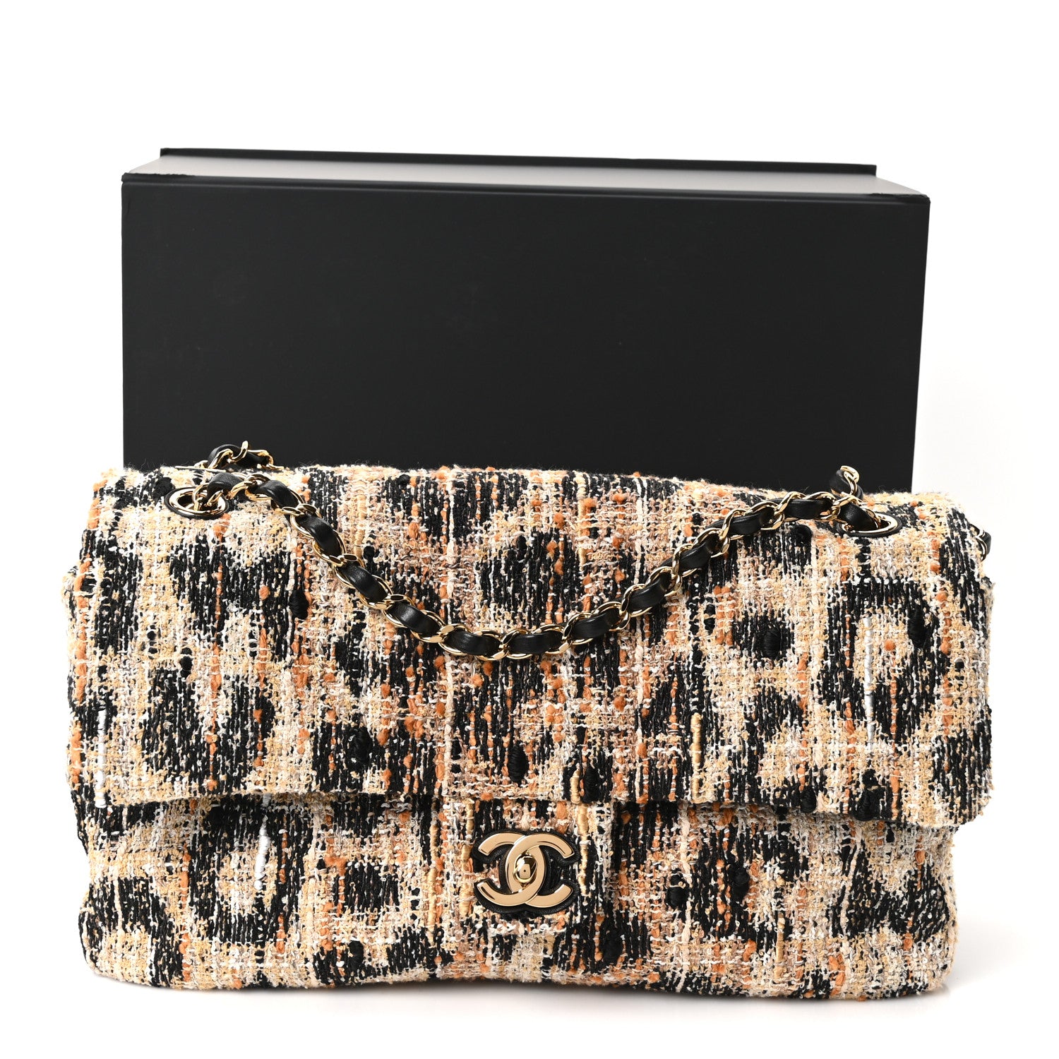 Chanel Tweed Mixed Fibers Leopard Print Small Souplissimo Maxi Flap Brown Black White 11 of 11