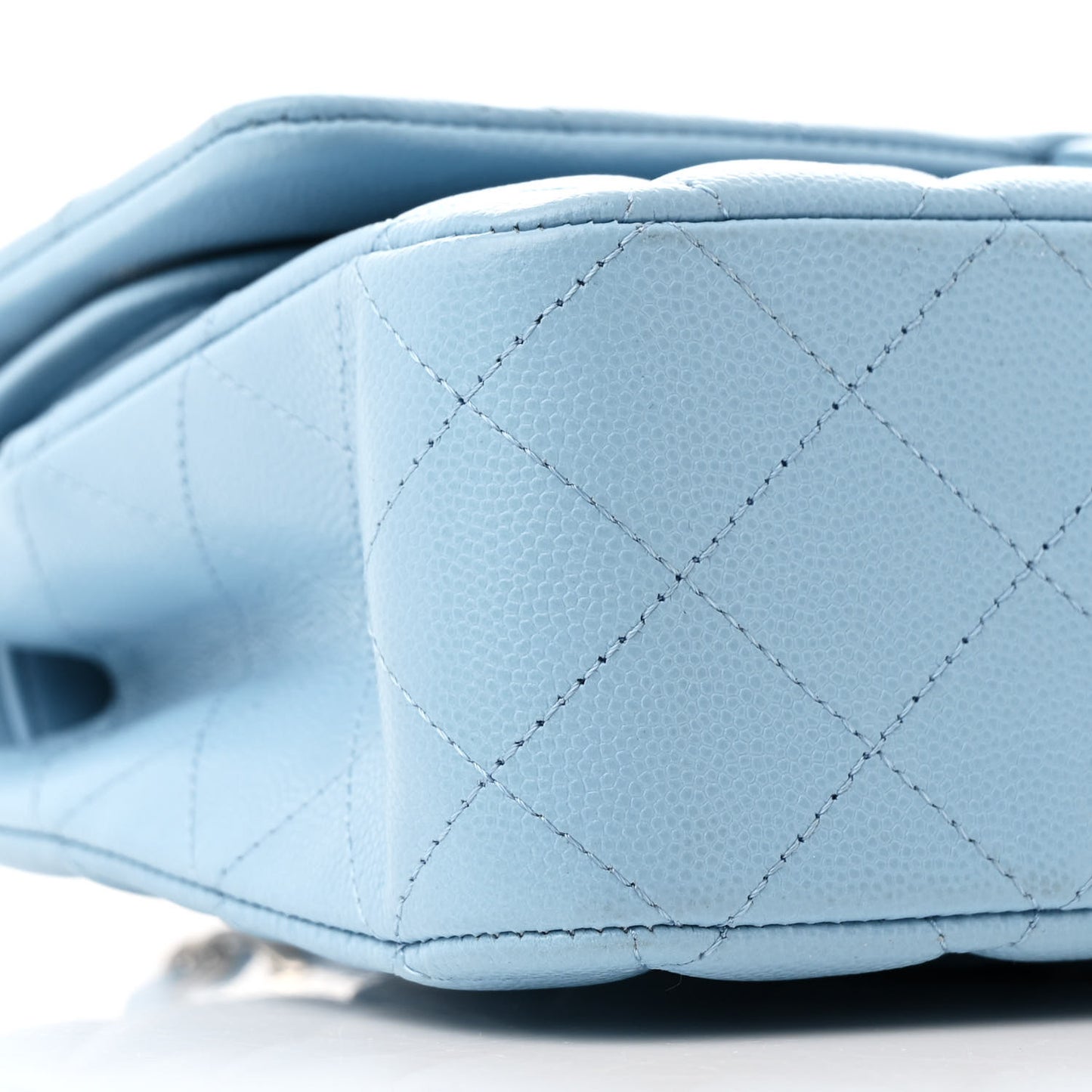 Caviar Quilted Medium Double Flap Light Blue