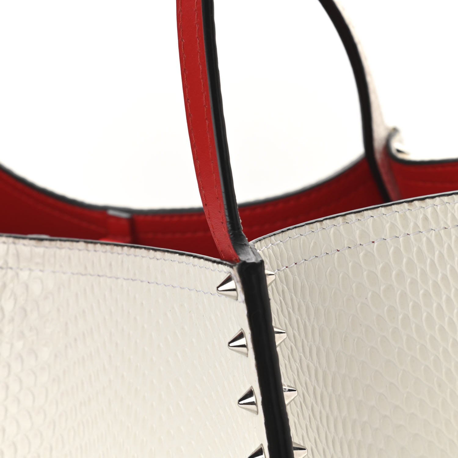 Christian Louboutin Calfskin Lizard Embossed Spikes East West Cabata Tote White 10 of 13