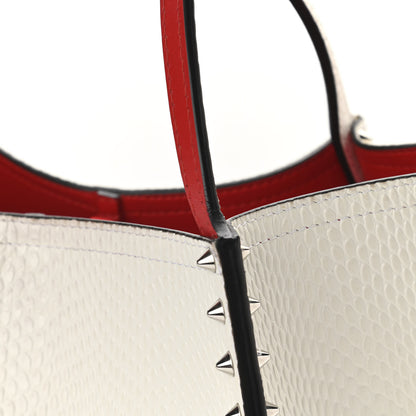 Christian Louboutin Calfskin Lizard Embossed Spikes East West Cabata Tote White 10 of 13