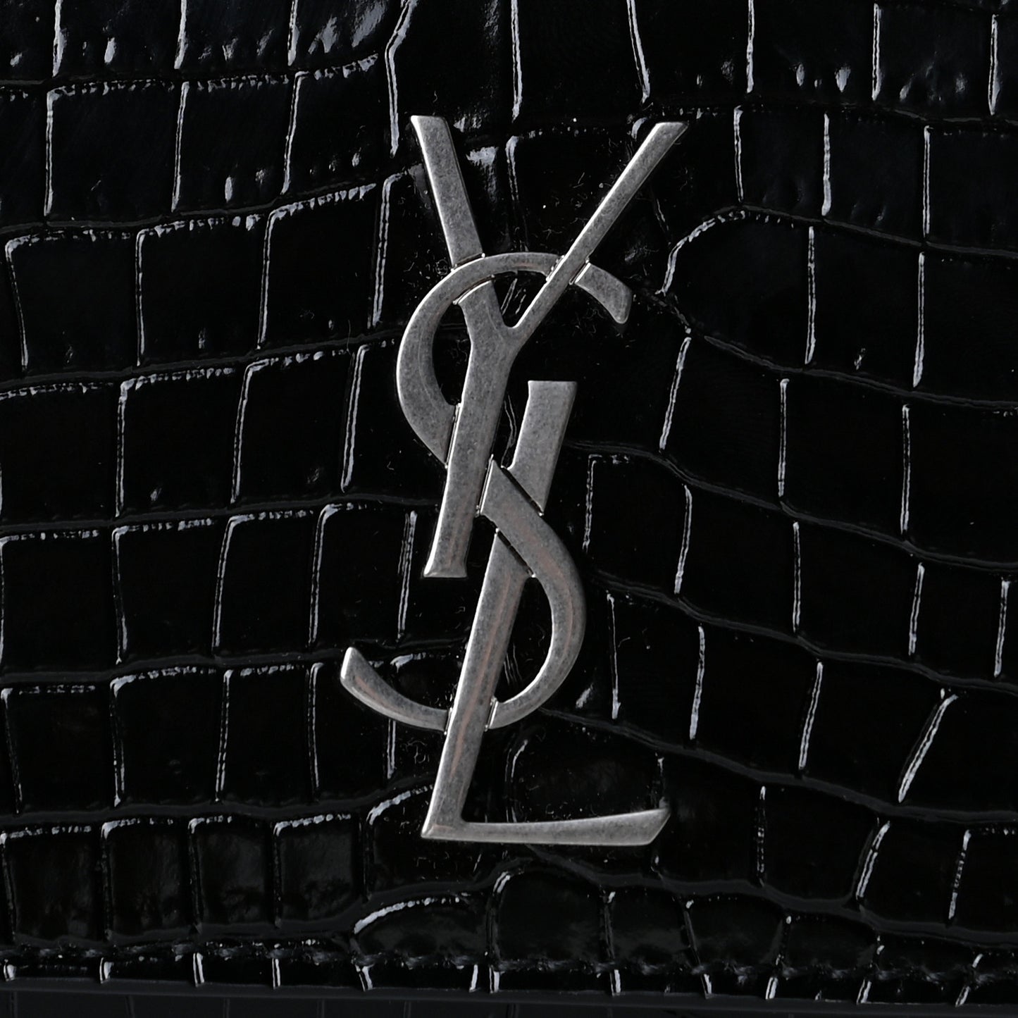 Calfskin Crocodile Embossed Monogram Kate Belt Bag Black