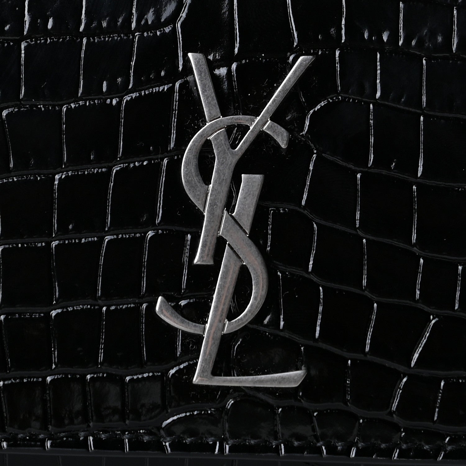 Saint Laurent Calfskin Crocodile Embossed Monogram Kate Belt Bag Black 11 of 11