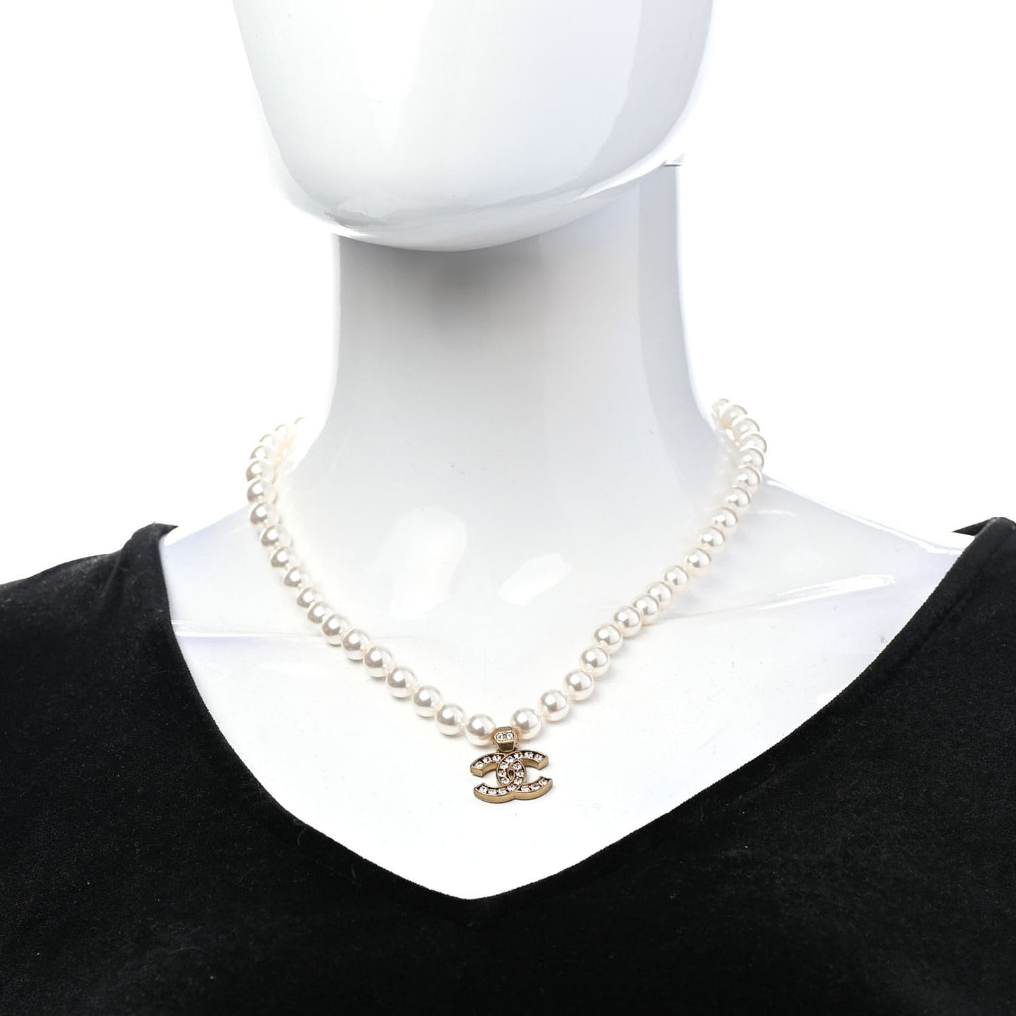 Pearl Crystal CC Short Necklace Gold