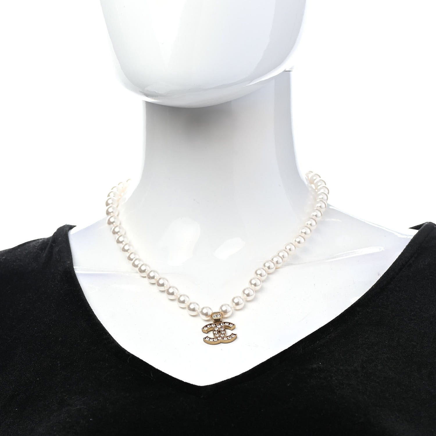Chanel Pearl Crystal CC Short Necklace Gold 2 of 6