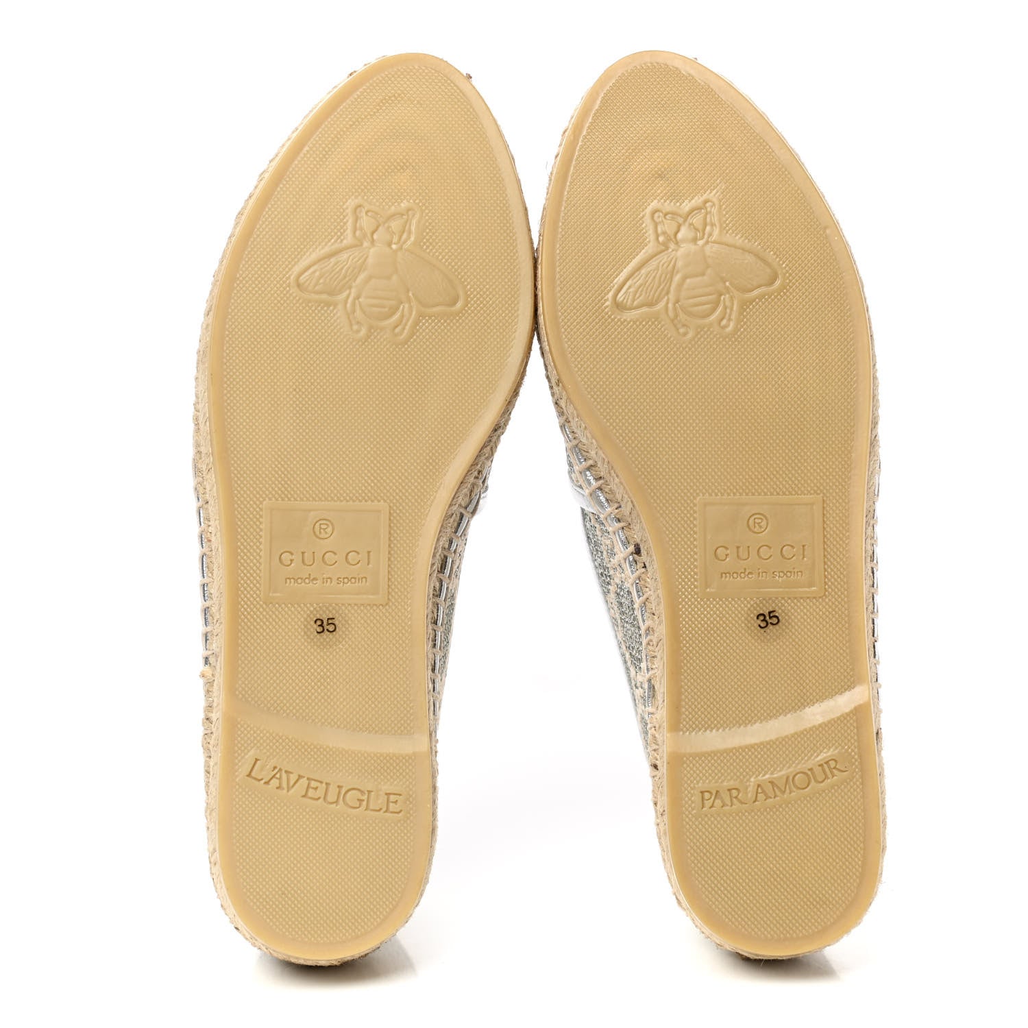 Gucci Lame Nappa GG Monogram Espadrilles 35 Silver Beige 5 of 11