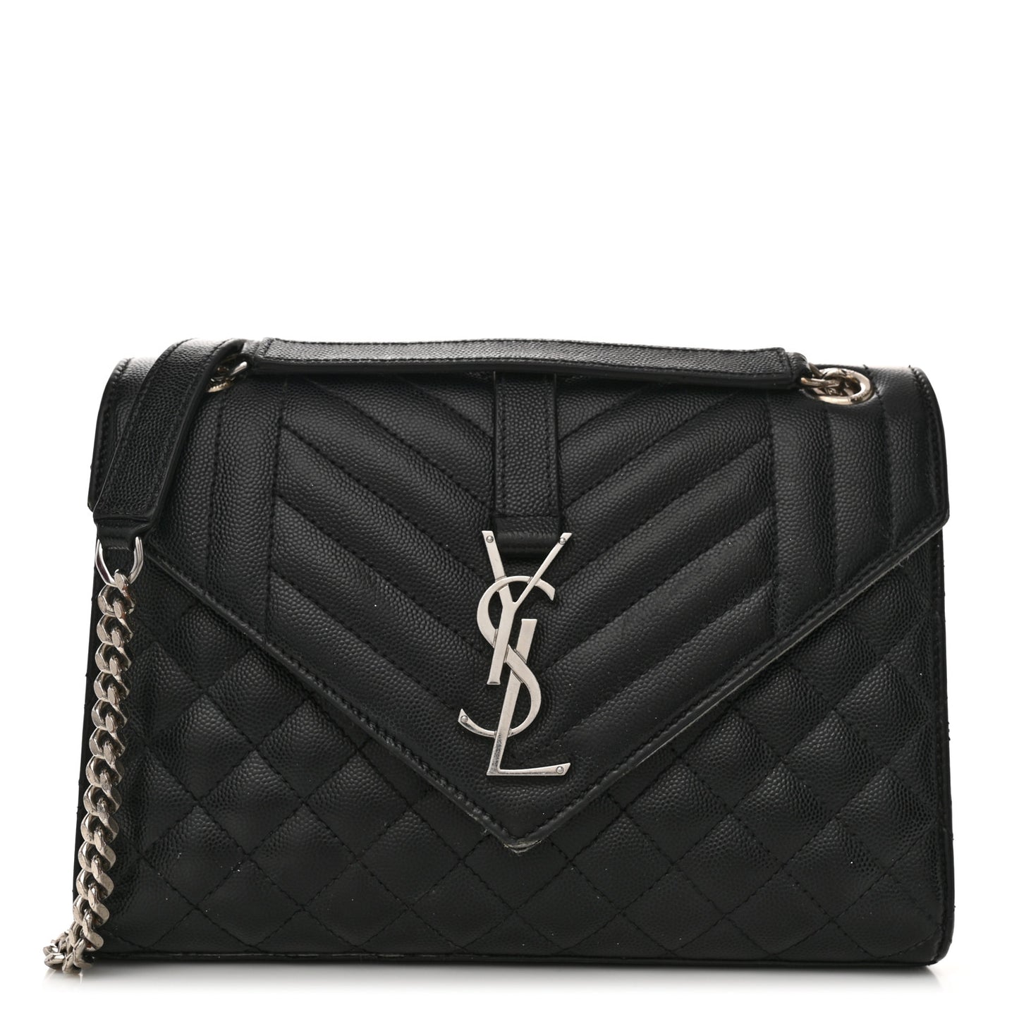 Grain De Poudre Textured Mixed Matelasse Triquilt Medium Monogram Satchel Black