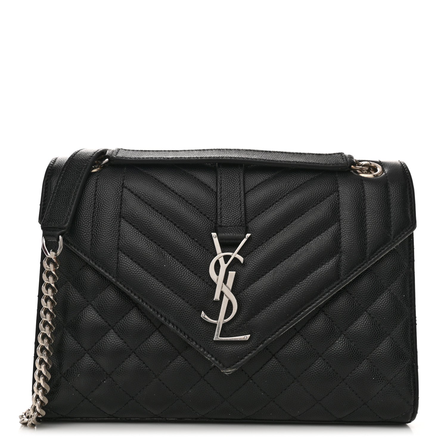 Saint Laurent Grain De Poudre Textured Mixed Matelasse Triquilt Medium Monogram Satchel Black 1 of 14