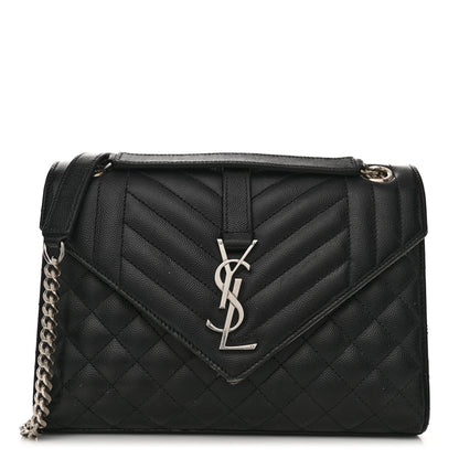 Saint Laurent Grain De Poudre Textured Mixed Matelasse Triquilt Medium Monogram Satchel Black 1 of 14