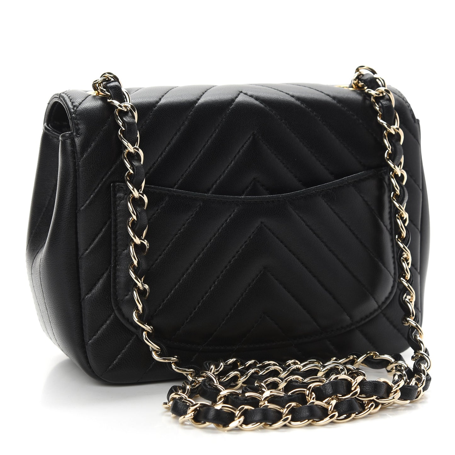 Lambskin Chevron Quilted Mini Square Flap Black