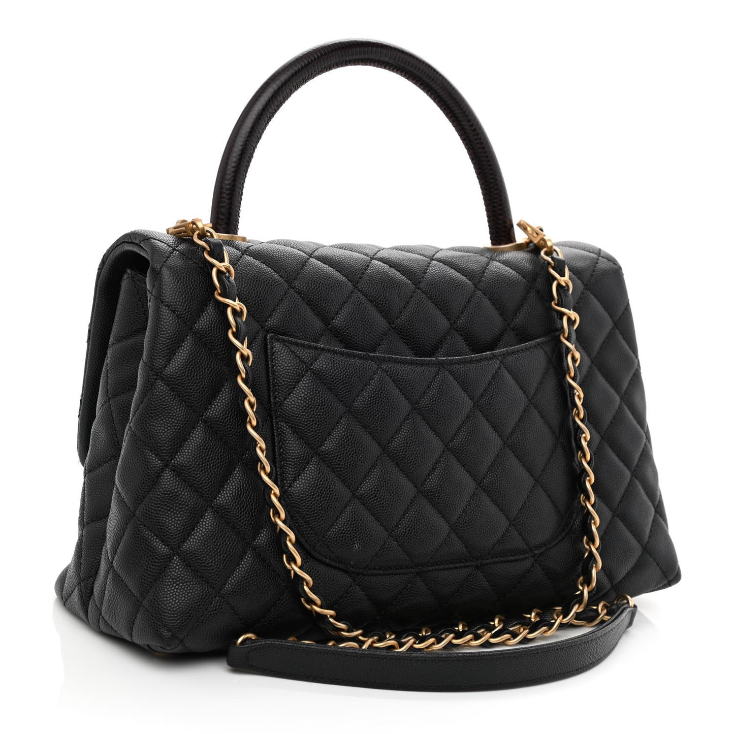 Caviar Lizard Quilted Small Coco Handle Flap Black
