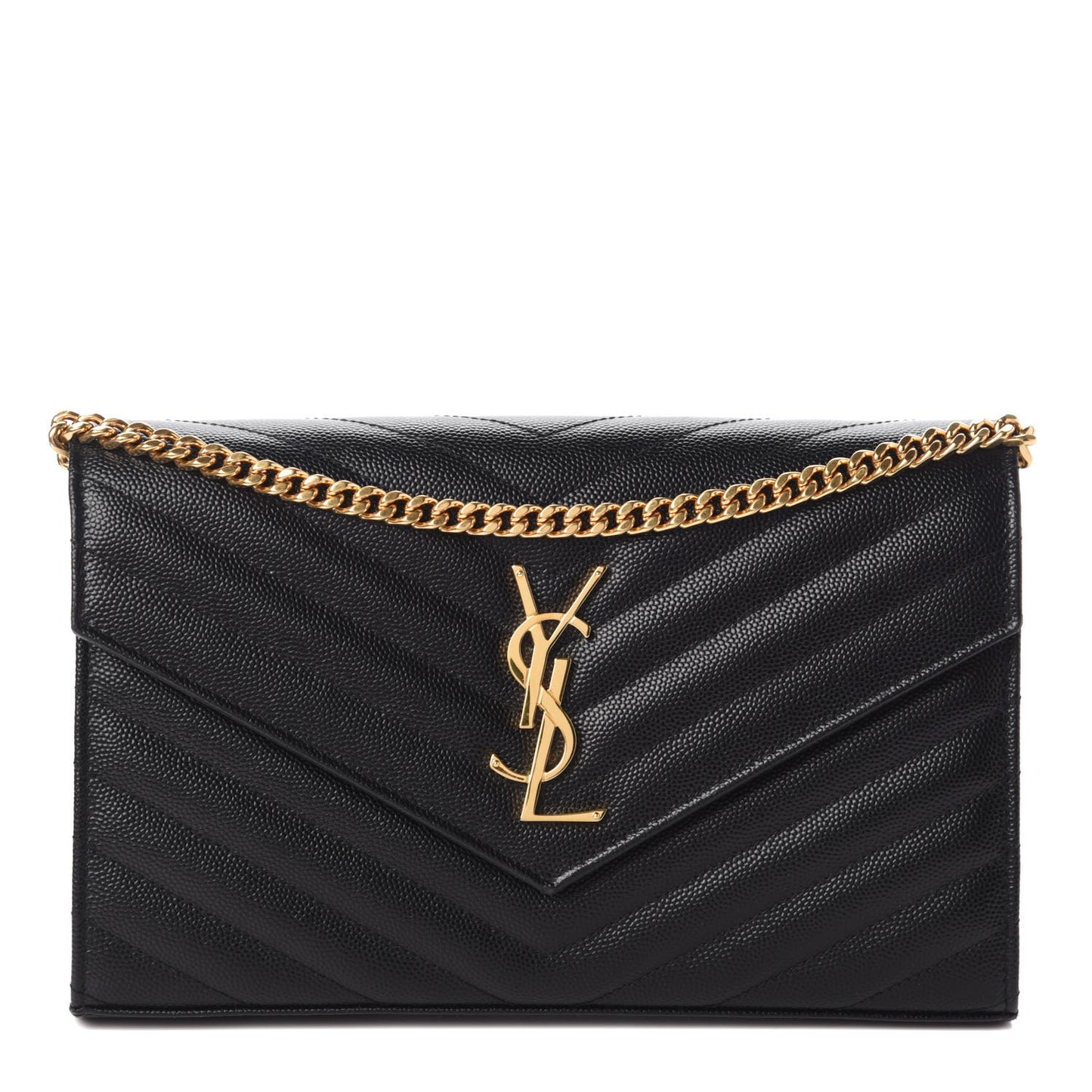 Grain De Poudre Matelasse Chevron Monogram Chain Wallet Black