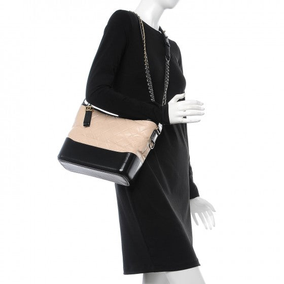Aged Calfskin Quilted Medium Gabrielle Hobo Beige Black