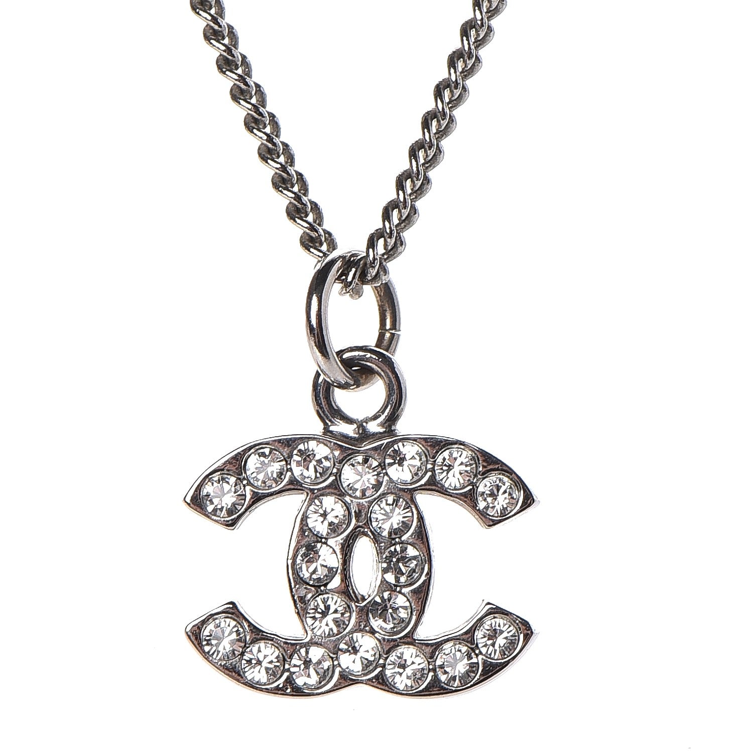 Chanel Crystal Timeless CC Necklace Silver 4 of 6