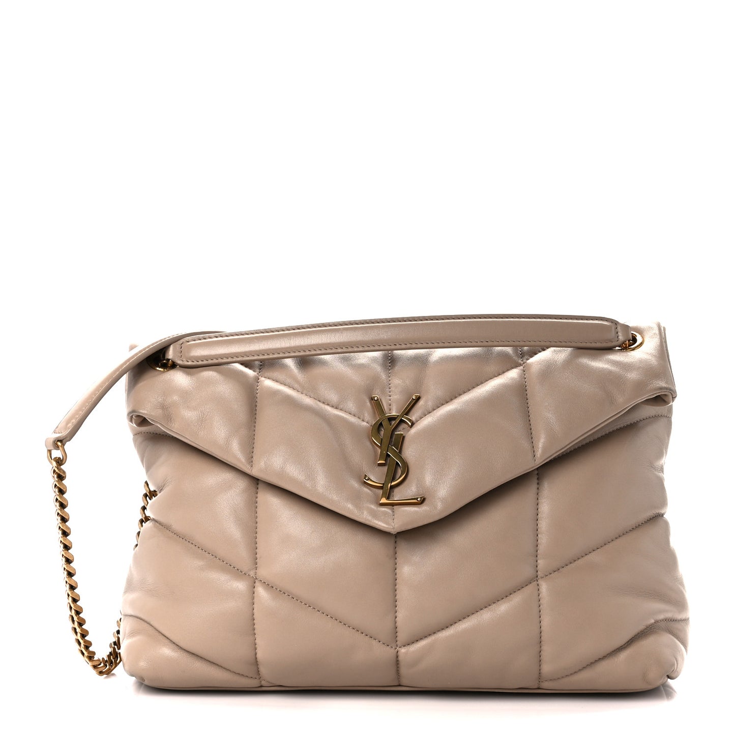 Lambskin Quilted Medium Loulou Puffer Monogram Chain Satchel Dark Beige