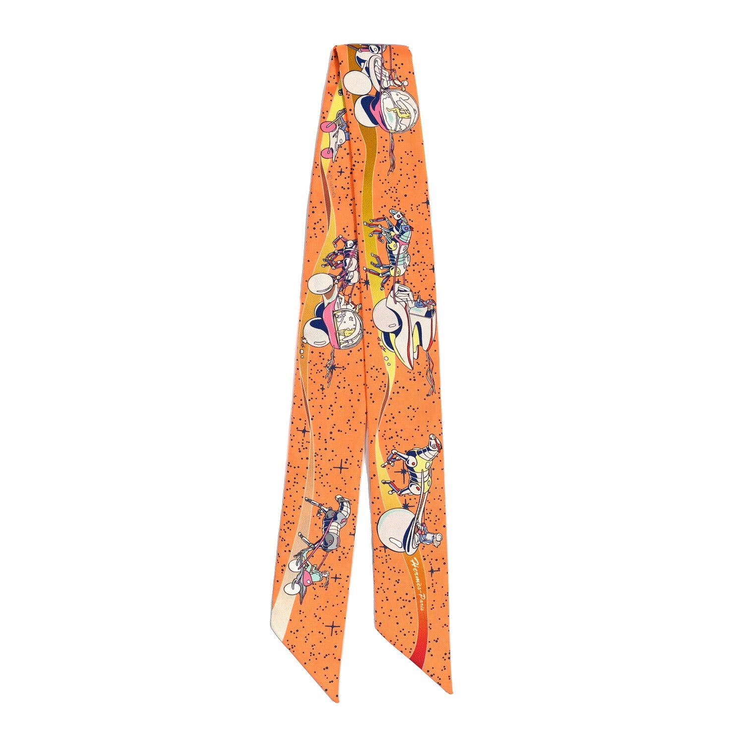 Hermes Silk Space Derby Twilly Orange Jaune Bleu 2 of 4