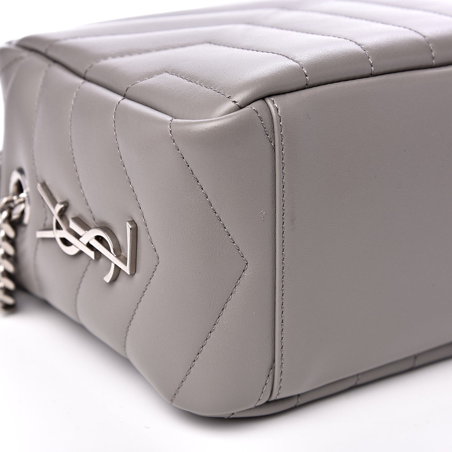 Calfskin Y Quilted Monogram Small Loulou Bowling Bag Light Grey