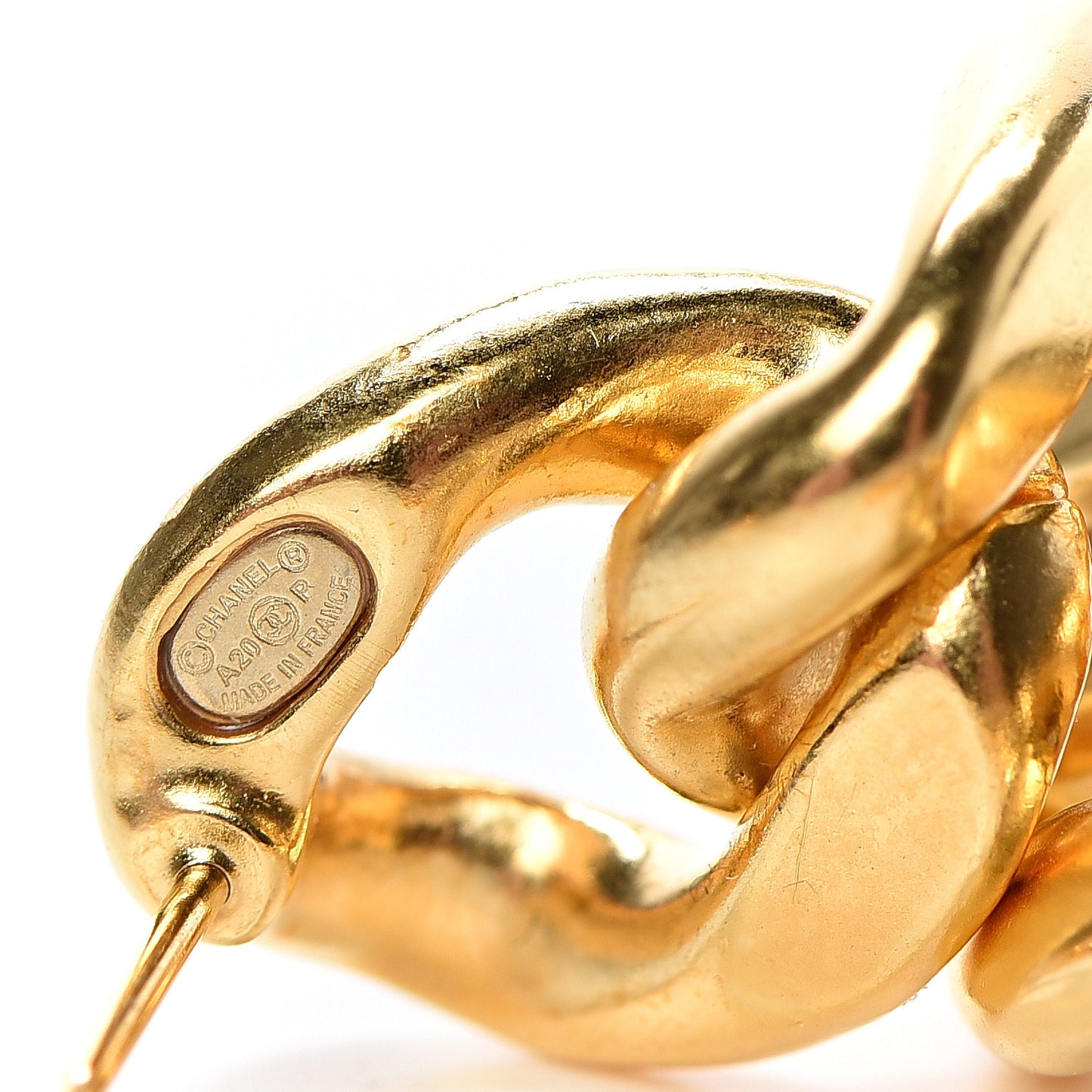 Metal CC Pick Drop Earrings Gold