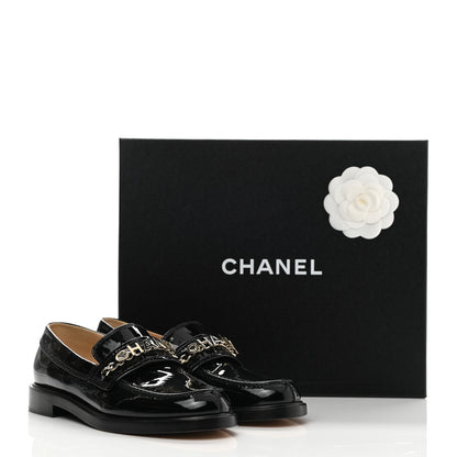 Chanel Shiny Calfskin Logo Loafers 36.5 Black 9 of 9