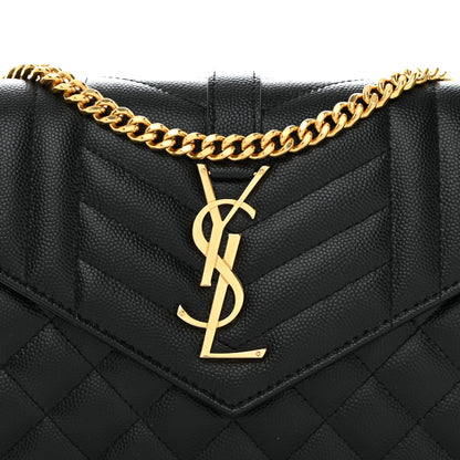 Saint Laurent Grain De Poudre Mixed Matelasse Triquilt Monogram Chain Wallet Black 8 of 10