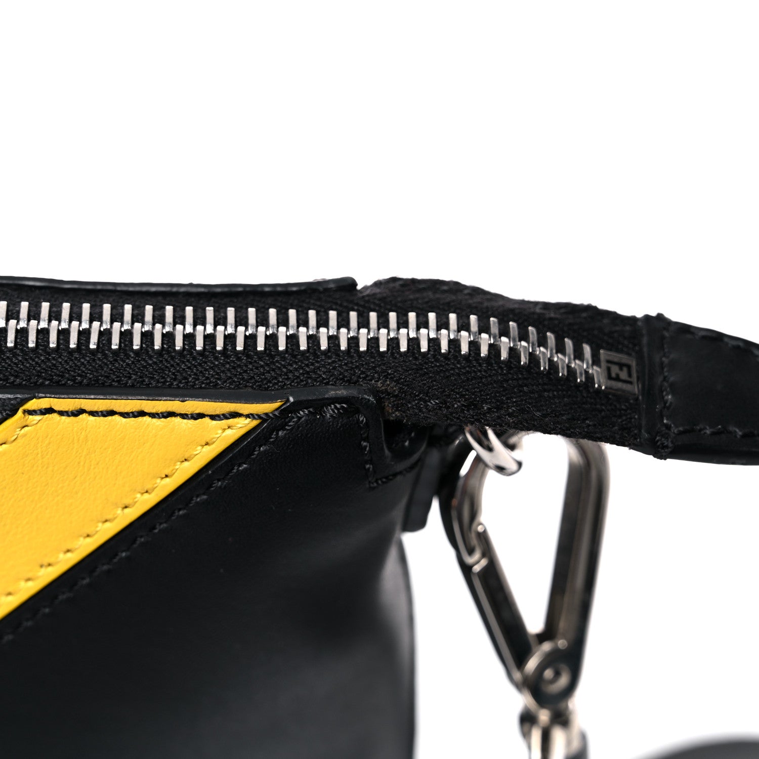 Fendi Glazed Fabric Vitello Liberty FF 1974 Diagonal Medium East West Messenger Black Sunflower 15 of 16