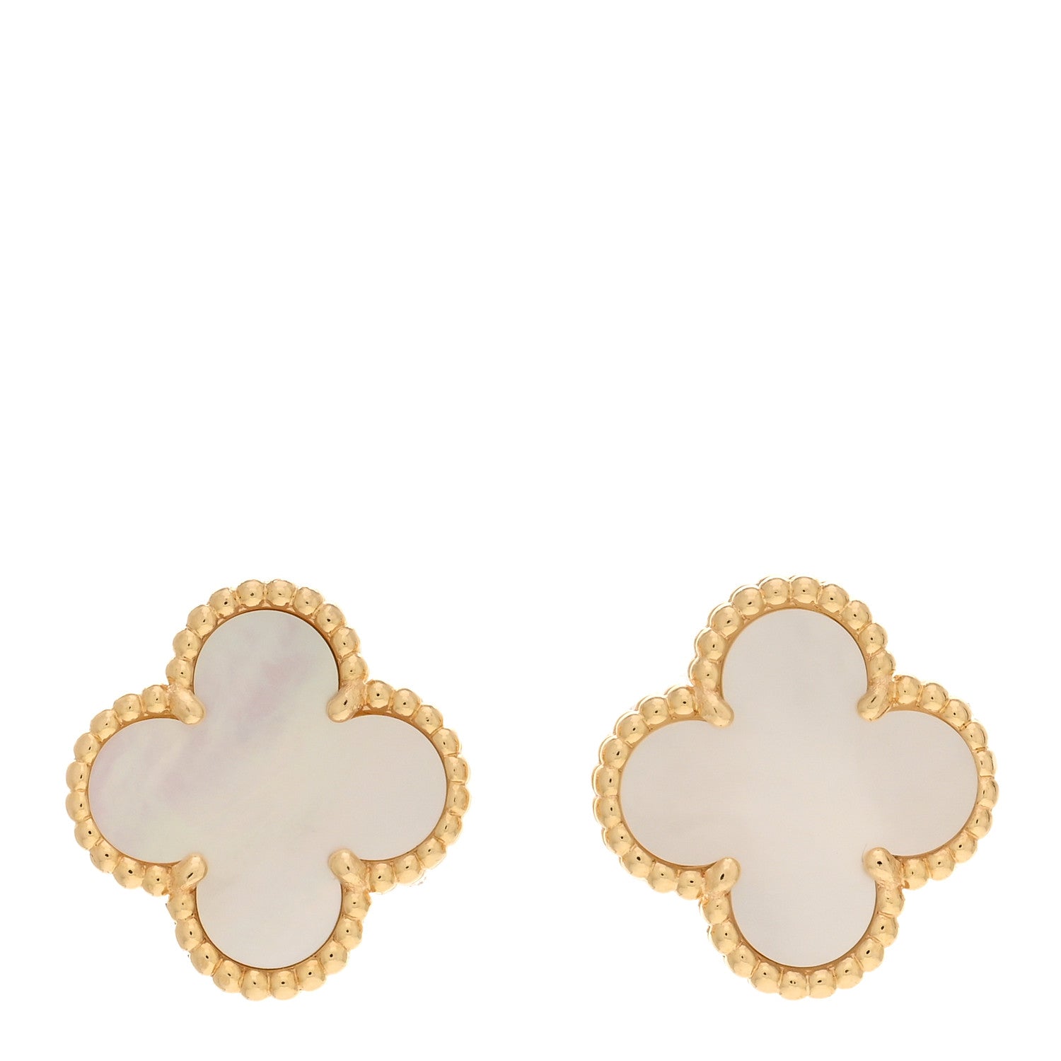 Van Cleef & Arpels 18K Yellow Gold Mother of Pearl Vintage Alhambra Earrings 1 of 5
