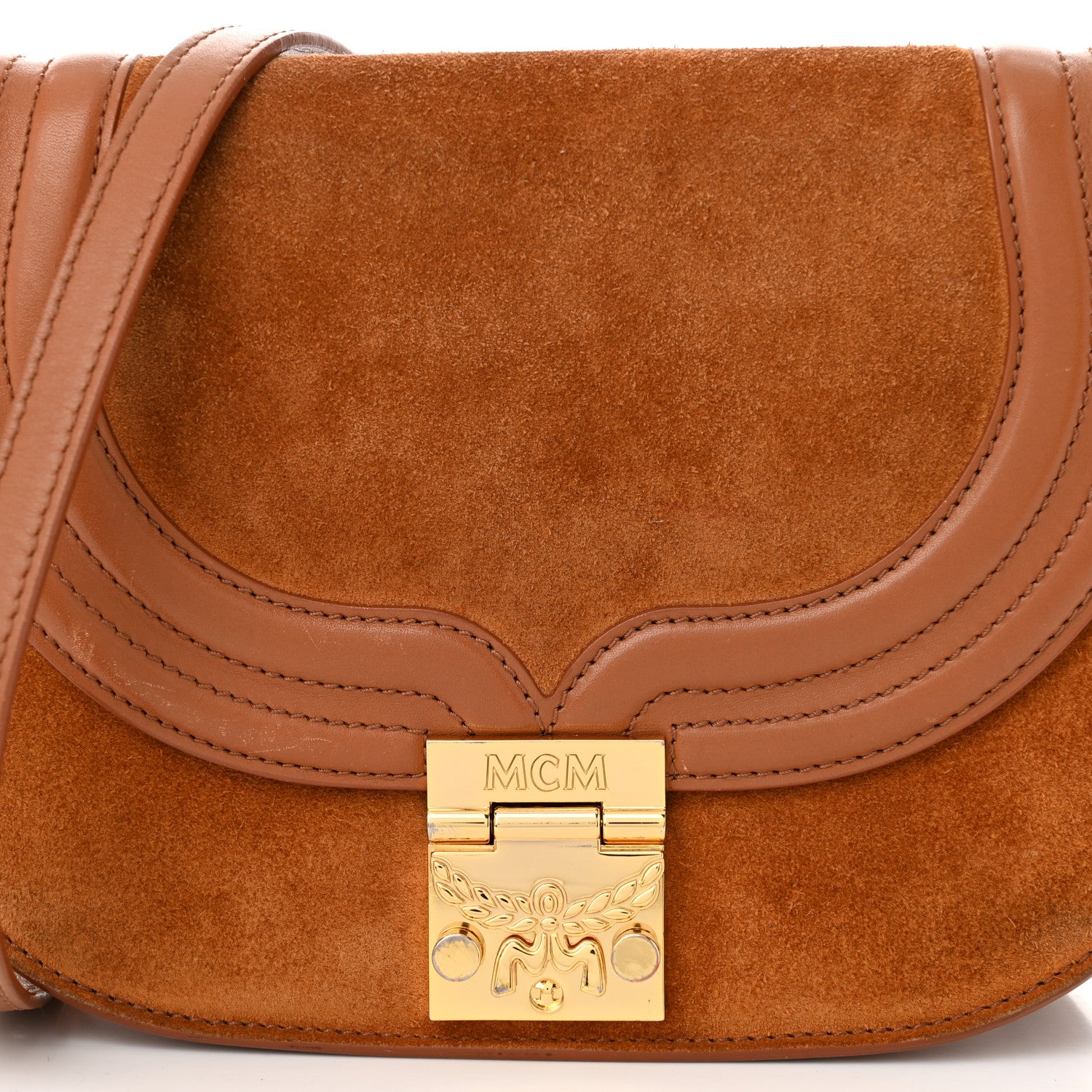 MCM Suede Calfskin Trisha Small Shoulder Bag Brown 1627738