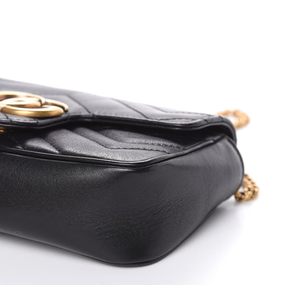 Gucci Calfskin Matelasse Super Mini GG Marmont Shoulder Bag Black 9 of 12