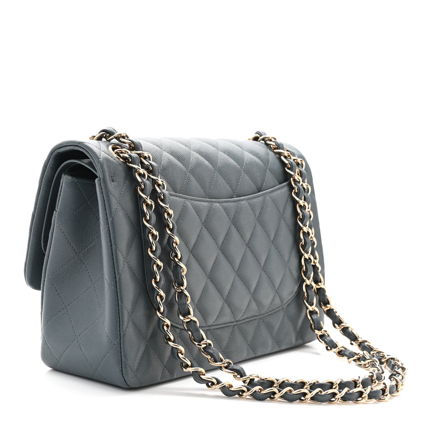 Caviar Quilted Jumbo Double Flap Grey