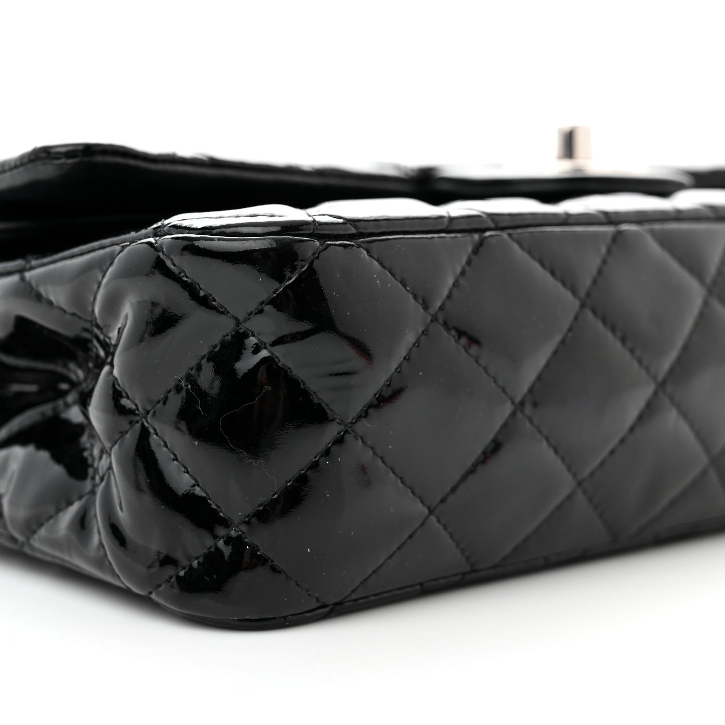 Patent Quilted Medium Double Flap Black