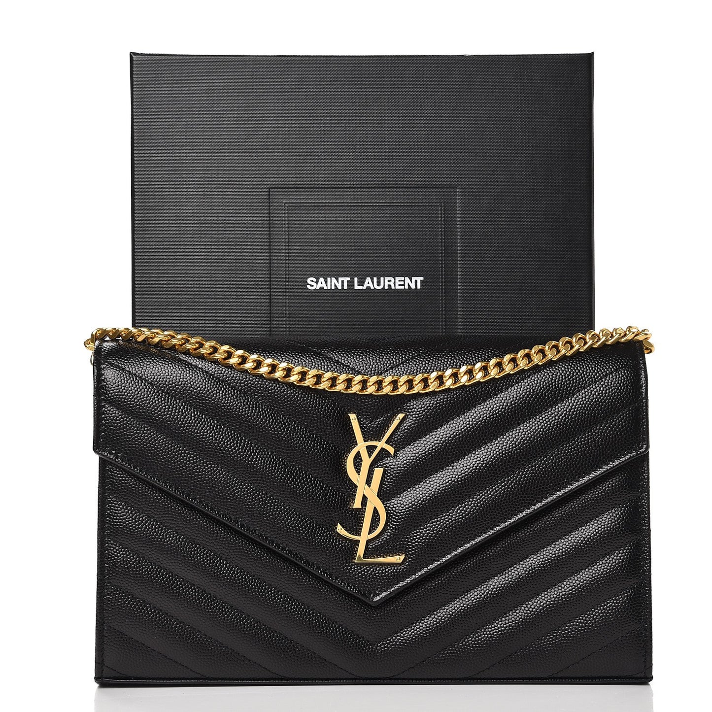 Grain De Poudre Matelasse Chevron Monogram Chain Wallet Black