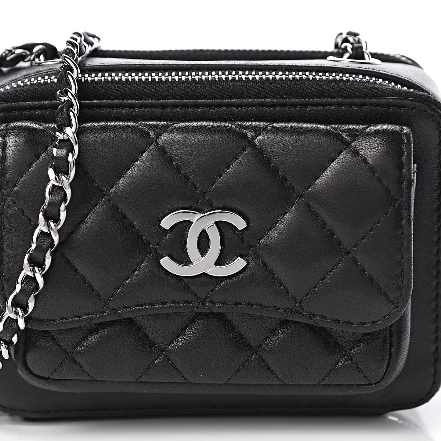 Lambskin Quilted Small Pocket Box Camera Case Black