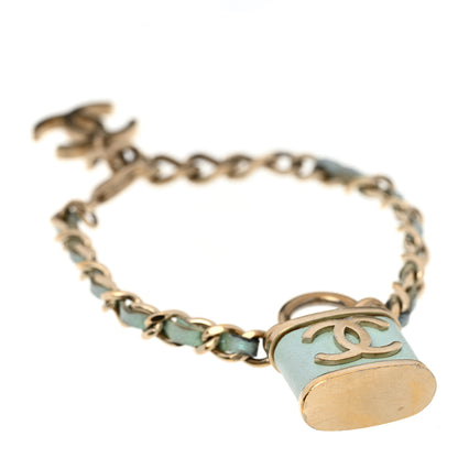 Chanel Metal Iridescent Lambskin Lock Bracelet Gold Light Blue 1 of 4