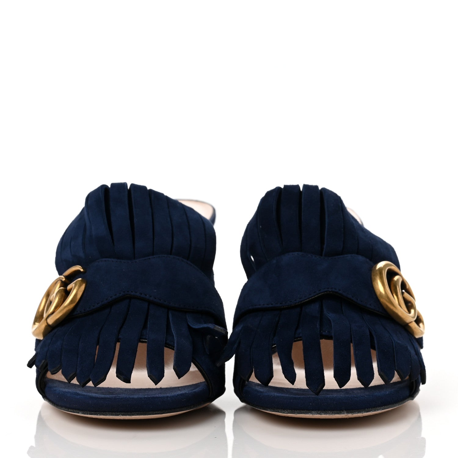 Gucci Kid Scamosciato GG Marmont Fringe 75mm Slide Sandals 36.5 Blue Ink 2 of 8