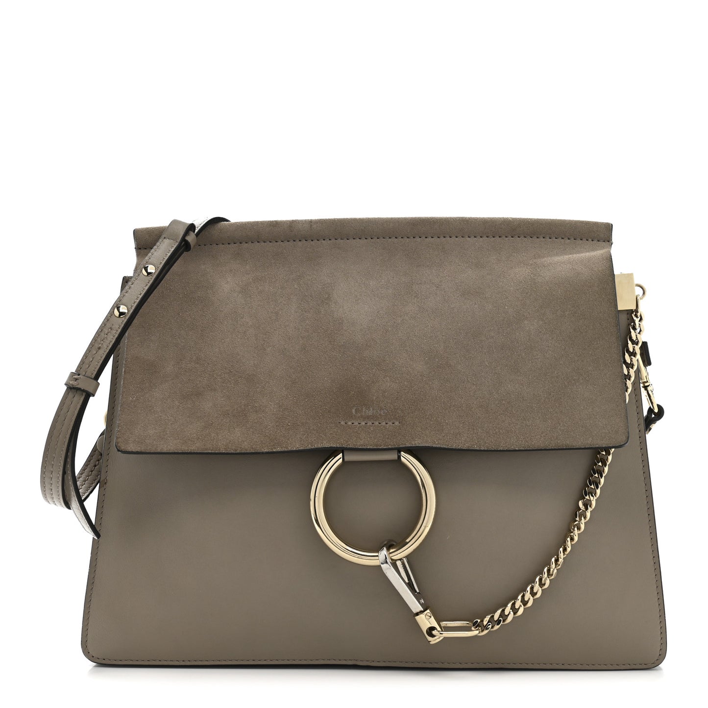 Calfskin Suede Medium Faye Shoulder Bag Motty Grey