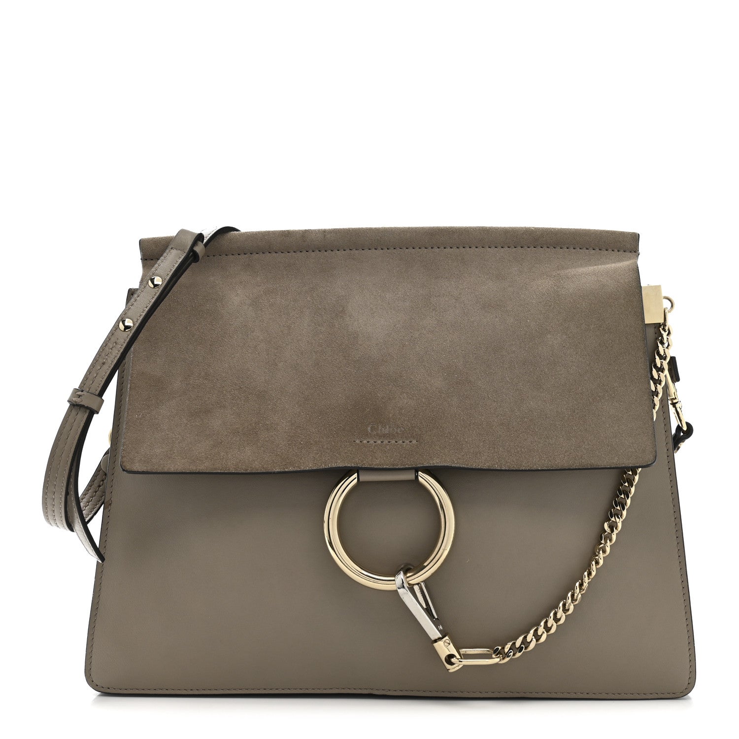 Chloe Calfskin Suede Medium Faye Shoulder Bag Motty Grey 1 of 19