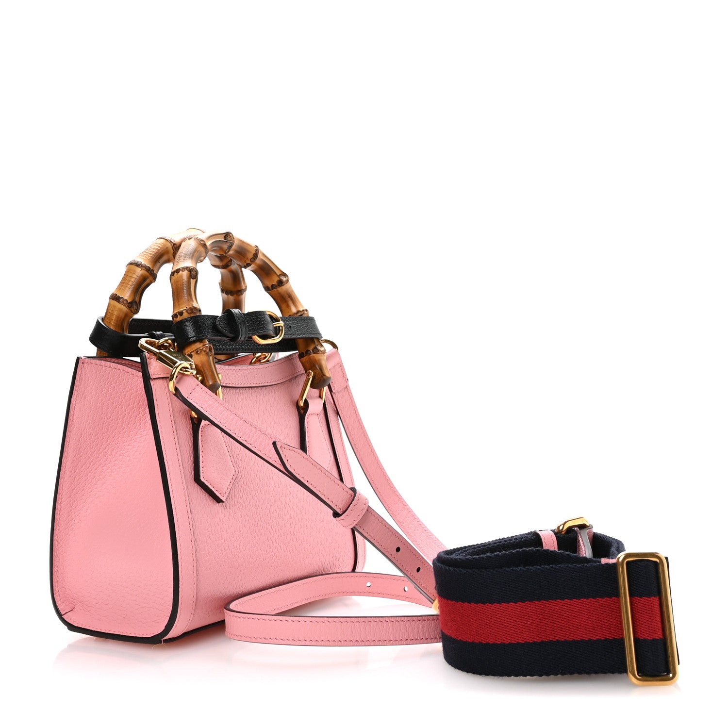 Gucci Textured Dollar Calfskin Web Mini Diana Tote Bag Wild Rose Black 2 of 9