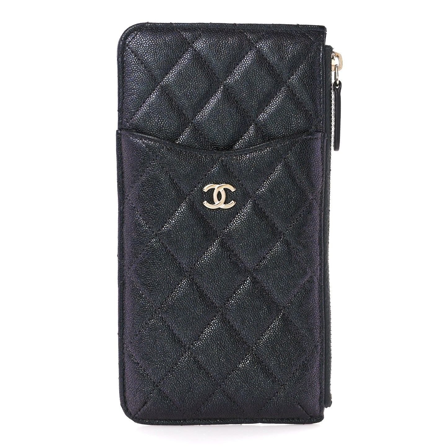 Iridescent Caviar Quilted Classic iPhone Pouch Black