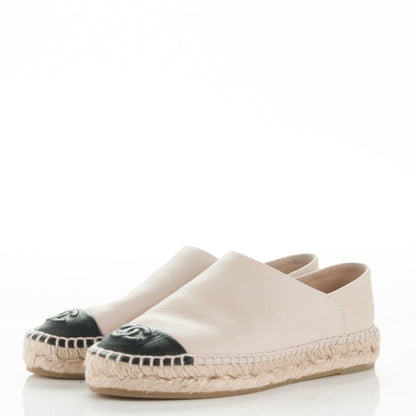 Chanel Grained Calfskin CC Espadrilles 35 Beige Black 3 of 8