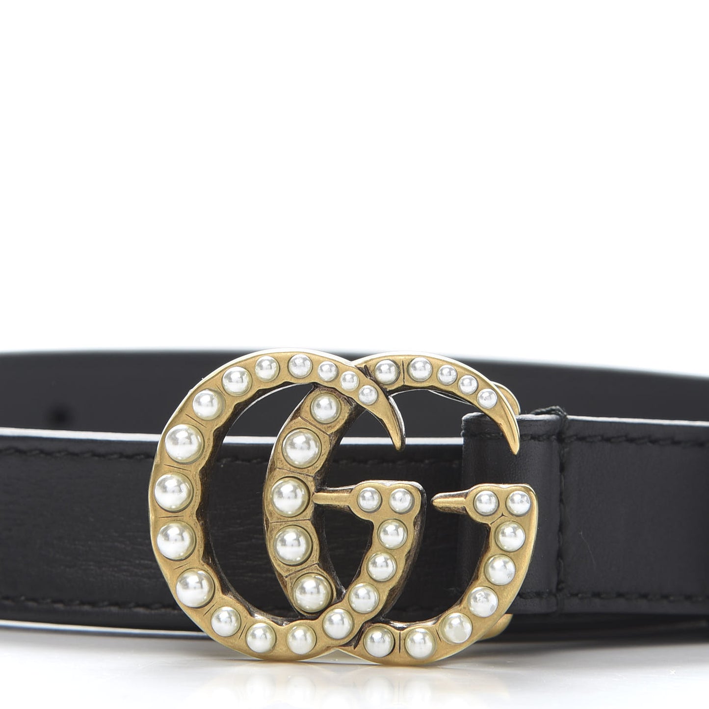 Calfskin Pearl Double G 20mm Belt 85 34 Black Cream