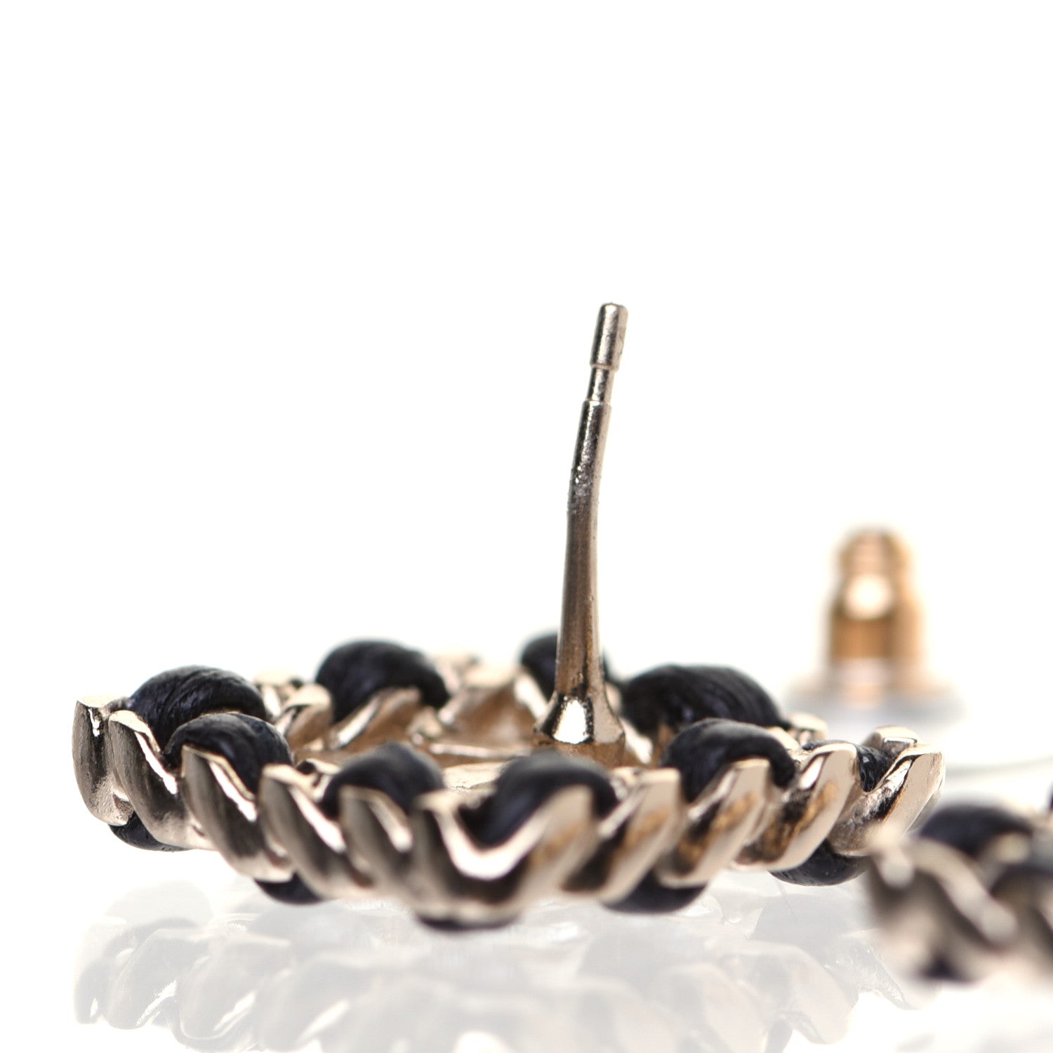 Chanel Crystal Lambskin Chain Sergeant Stud Earrings Black Gold 7 of 9
